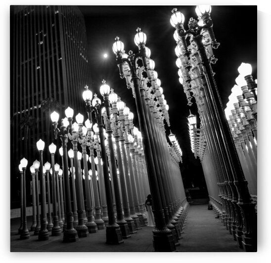 lamps at los angeles county museum of art  square by Black And White