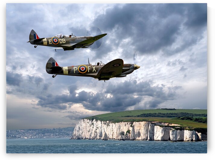Homeward Bound Spitfires Over The White Cliffs of Dover by Gill Billington