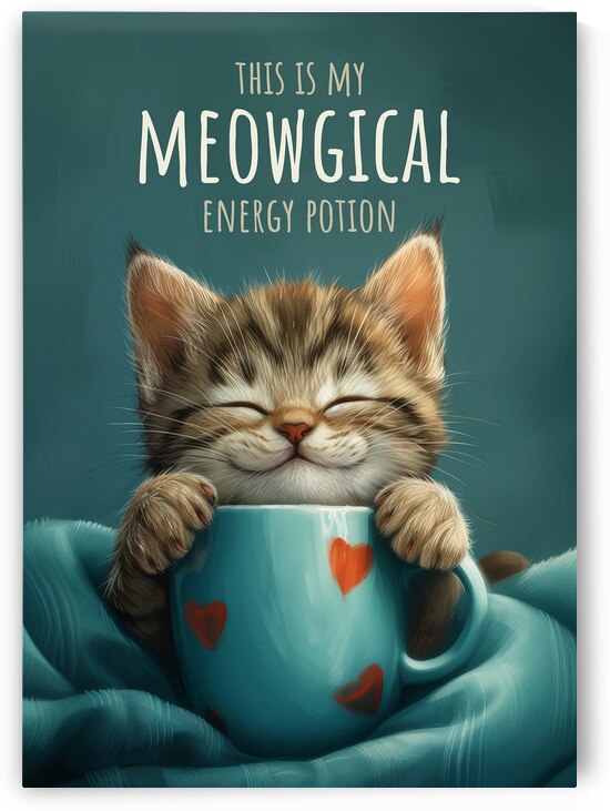 Cute Grey Tabby Cat with a Coffee Cup by Anne Laure GOUPIL