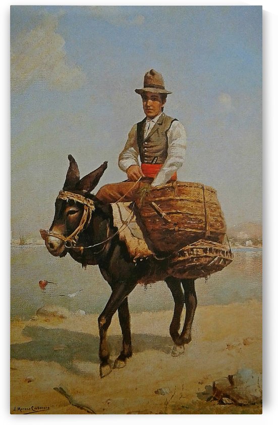 A man riding a donkey by Jose Moreno Carbonero