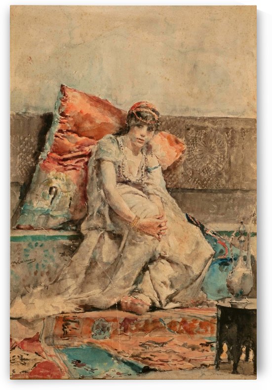 A young woman resting by Jose Moreno Carbonero