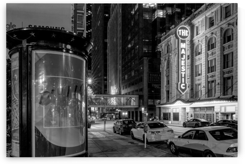 Dallas Sign And Majestic Theater Grayscale by Jennifer White
