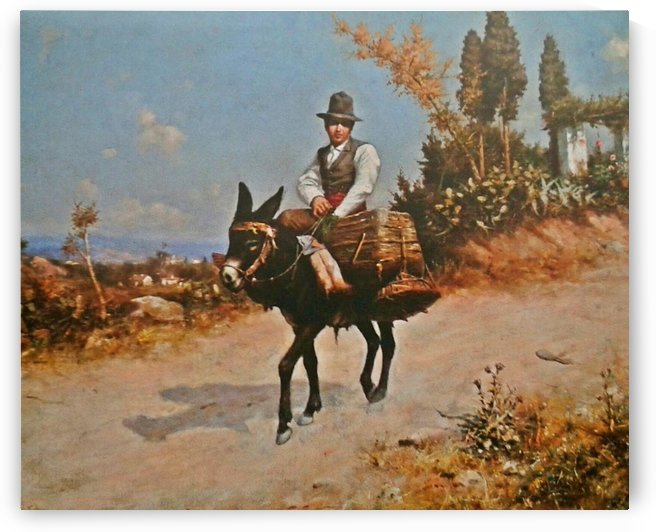 Traveling on a donkey by Jose Moreno Carbonero