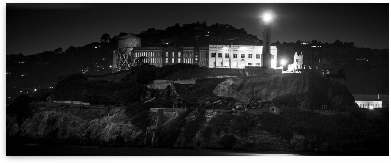 alcatraz at night  panoramic 2847 Rock 13k by Black And White