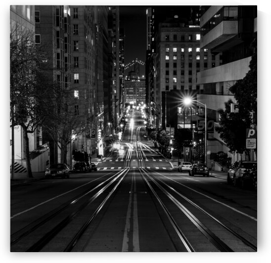 california street at night bay bridge  square 284 by Black And White