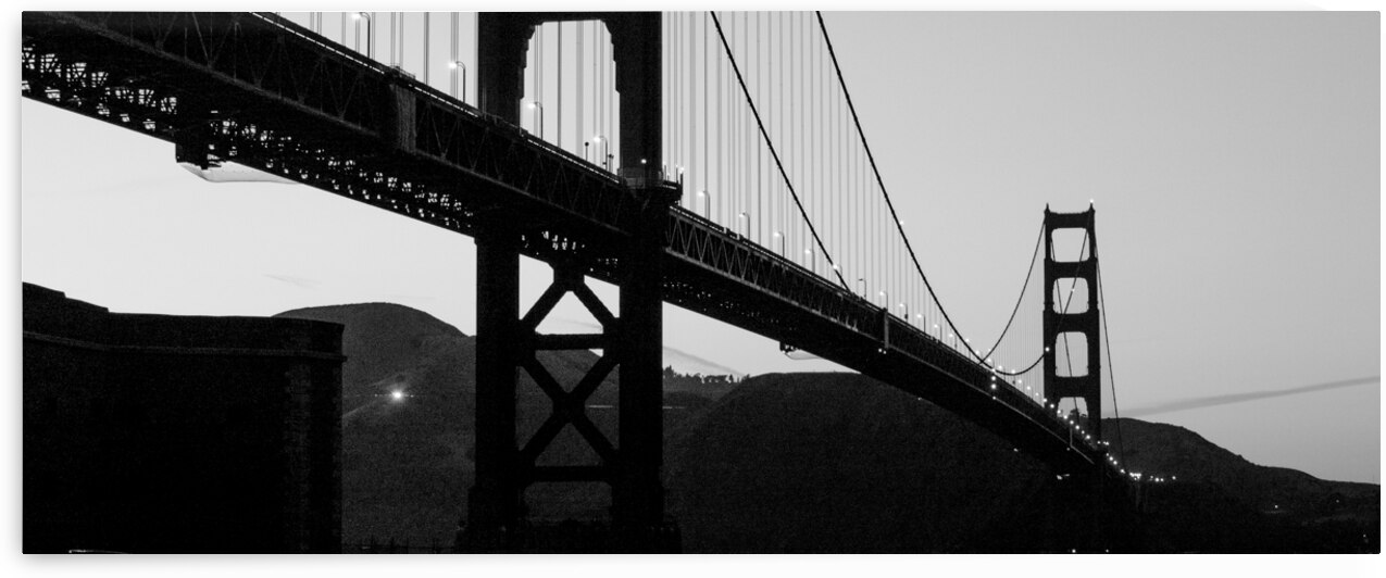 golden gate bridge at dusk  panoramic 508 Strauss by Black And White