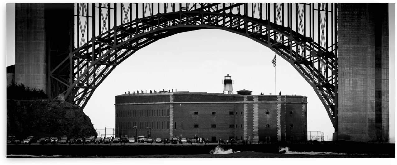 fort point under golden gate bridge  panoramic 28 by Black And White