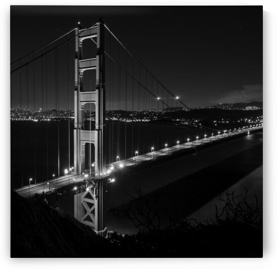 golden gate bridge night from marin headlands  sq by Black And White