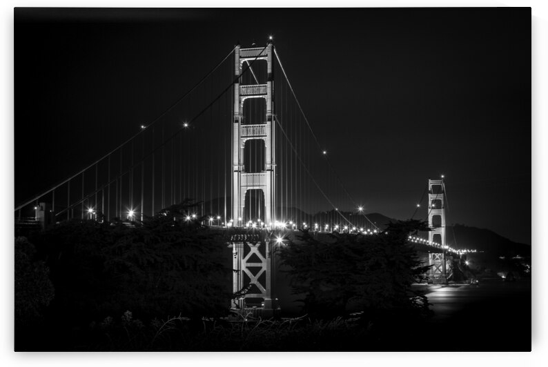 golden gate bridge over sf bay night  horizontal by Black And White