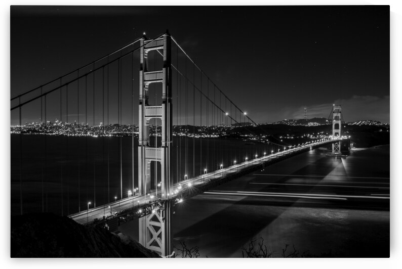 golden gate bridge night battery spencer  horizon by Black And White
