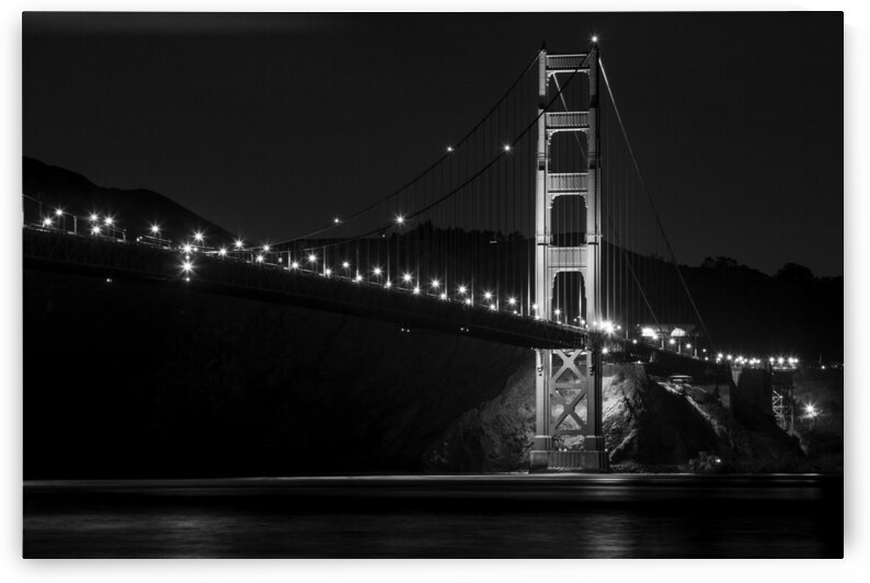 golden gate bridge night marin headlands  horizon by Black And White