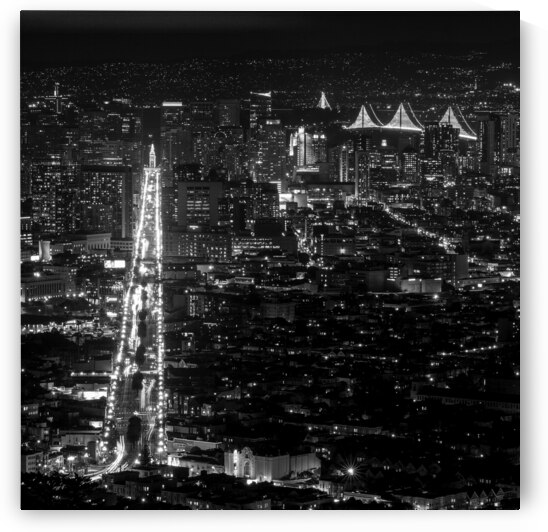 market street from twin peaks night  square 2037 by Black And White