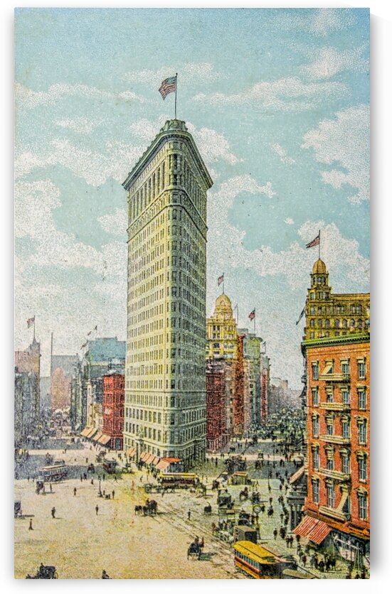 Colorized vintage photograph of Flatiron building in New York ci by Patricia Hofmeester PHotography
