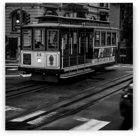 san francisco trolly car powell california  squar by Black And White