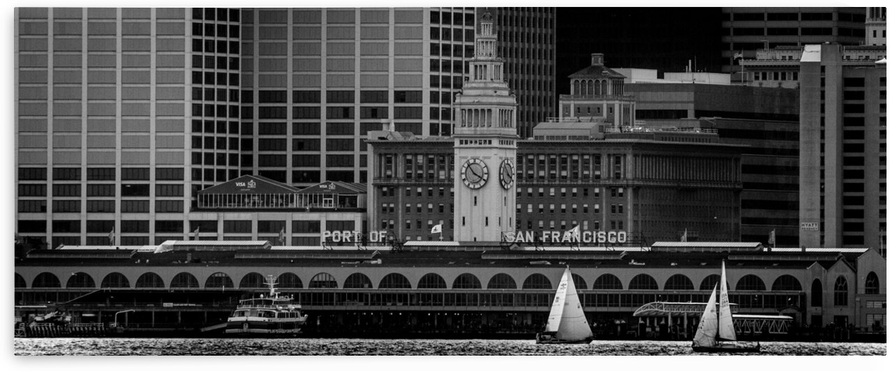 san francisco ferry building  panoramic 2849 Sail by Black And White