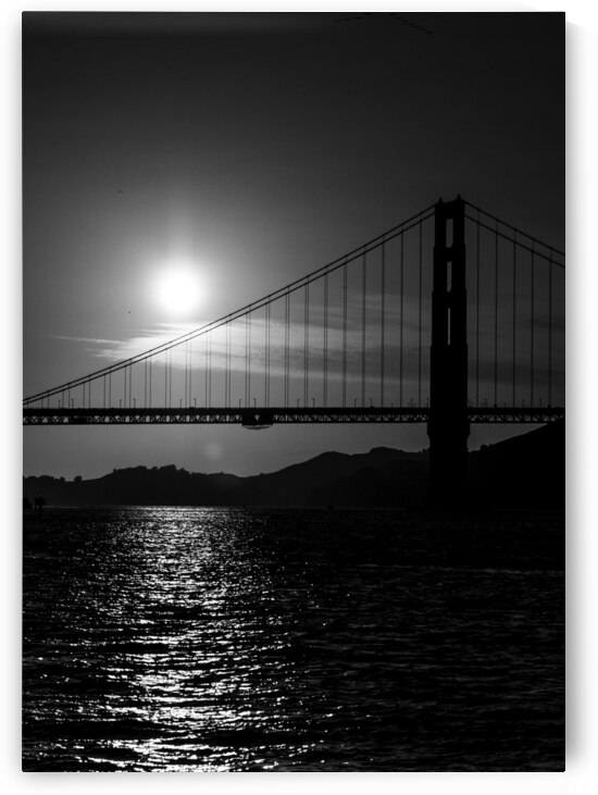 sunsets behind golden gate bridge  vertical 510 S by Black And White