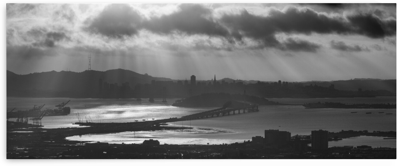 sun rays over san francisco bay  panoramic 3297 A by Black And White