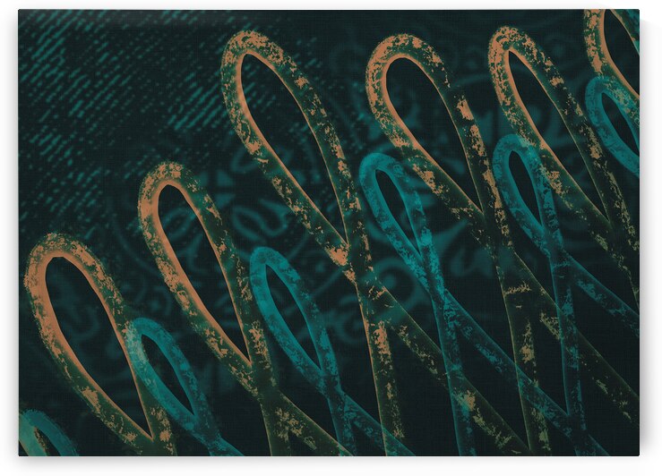 Linen and Loops Orange and Cyan by Iris H Richardson