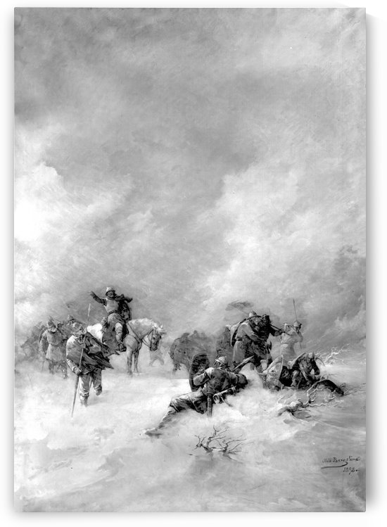 A pack of hunters in winter by Nils Nilsen Bergslien