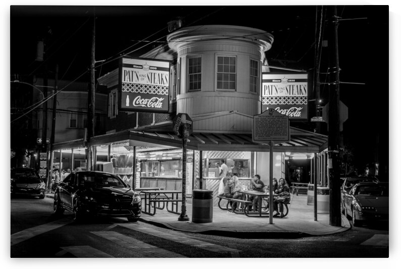 pats steaks at night  horizontal 2252 Steakp 13k. by Black And White