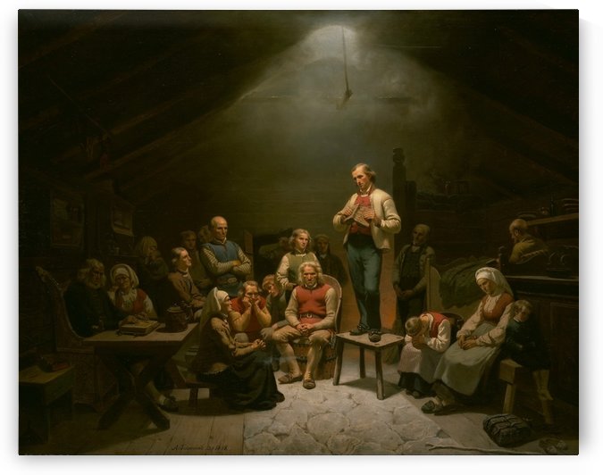 Preaching to a group of people by Adolph Tidemand