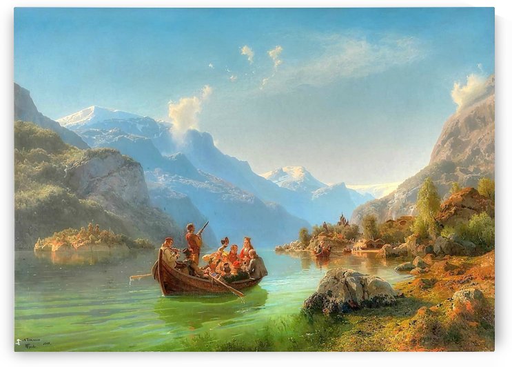 Sailing in a boat by Adolph Tidemand