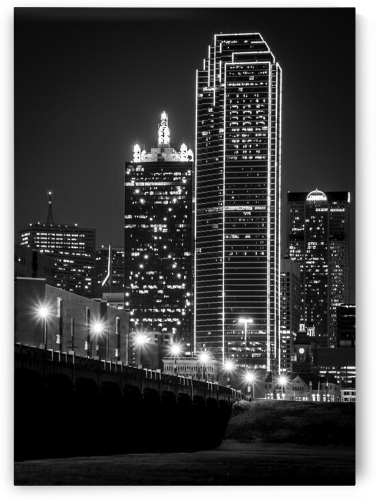 commerce street dallas texas at night  vertical 2 by Black And White