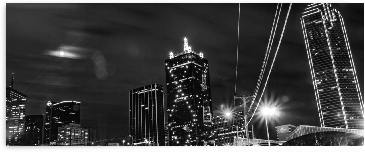 downtown dallas at night  panoramic 3315 Waterboy by Black And White