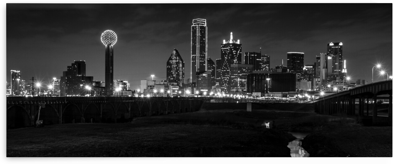 dallas tx skyline trinity river floodplain  panor by Black And White