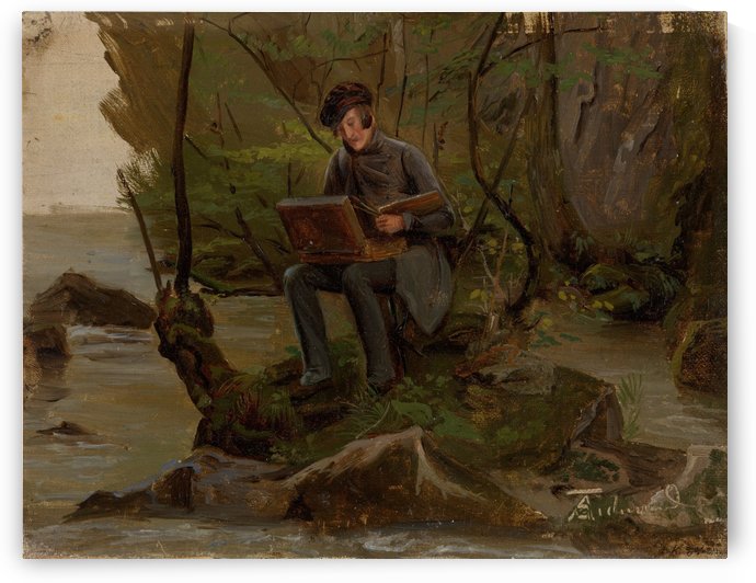 A painter and his box by Adolph Tidemand