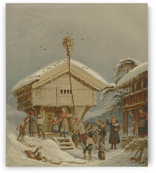 Children playing in the snow by Adolph Tidemand