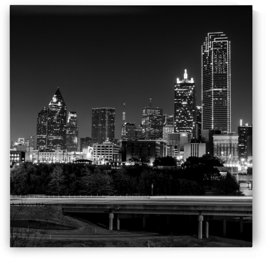 downtown dallas skyline stemmons expressway  squa by Black And White