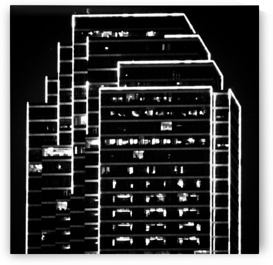 neon green outline bank of america building  squa by Black And White