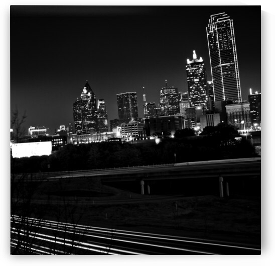 downtown dallas tx skyline at night  square 2123 by Black And White