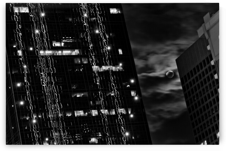 moonrise over downtown dallas texas  horizontal 7 by Black And White
