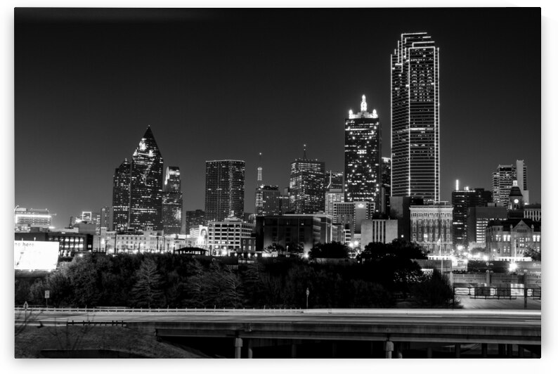 downtown dallas skyline stemmons expressway  hori by Black And White
