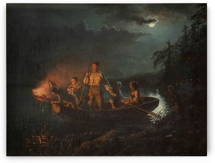 Fishing with a harpoon by Adolph Tidemand