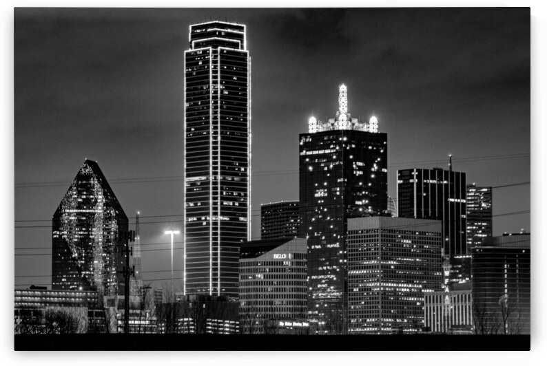 downtown dallas texas skyline at night  horizonta by Black And White