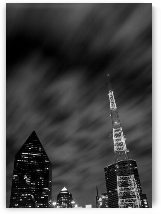 kdfw tower downtown dallas at night  vertical 780 by Black And White