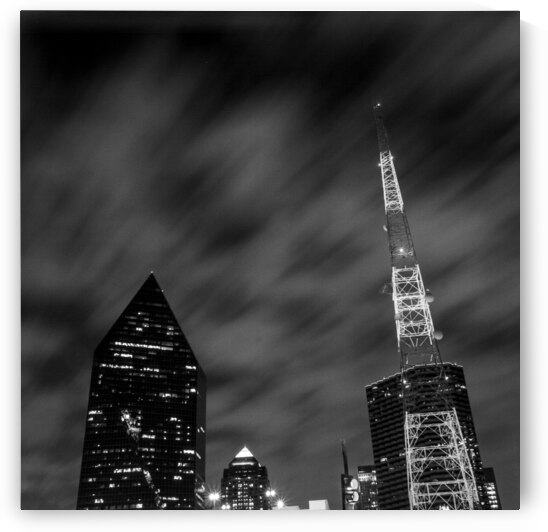 kdfw tower downtown dallas at night  square 780 K by Black And White