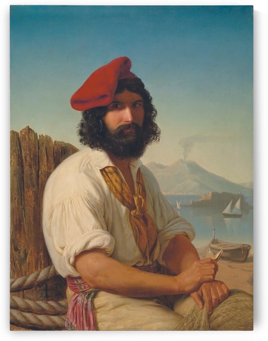 Portrait of a man with a red hat by Adolph Tidemand
