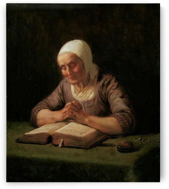 An old lady reading by Adolph Tidemand