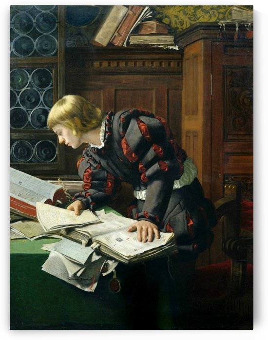 A young man researching some documents by Adolph Tidemand
