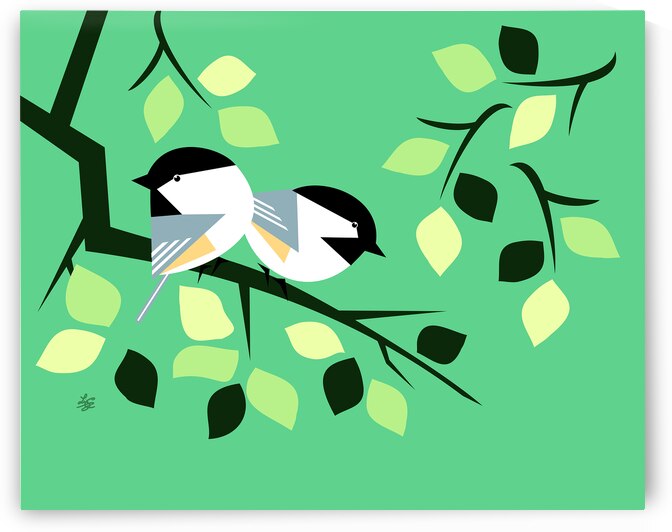 Chickadees On Tree Branch by Liz Cereby