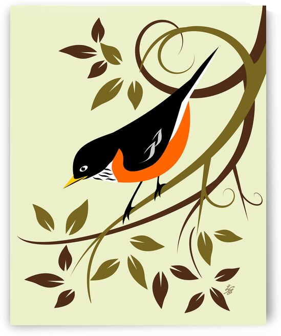 Stylized American Robin Vector Bird Art by Liz Cereby