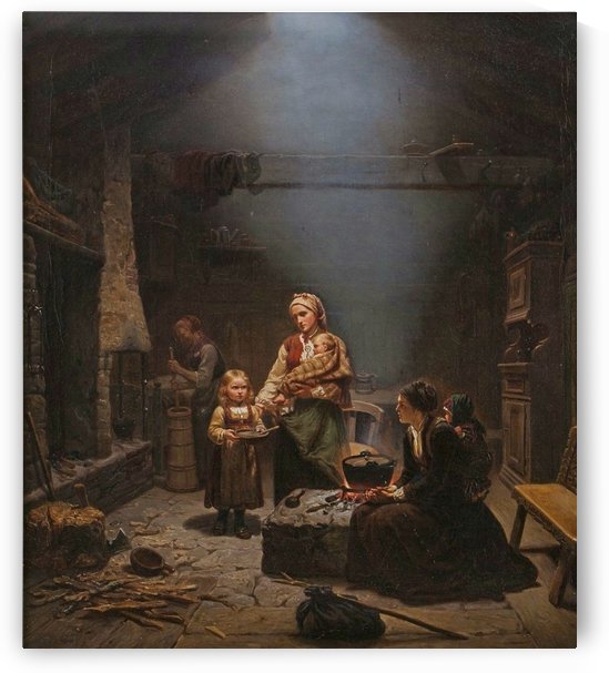A family around their dinner table by Adolph Tidemand