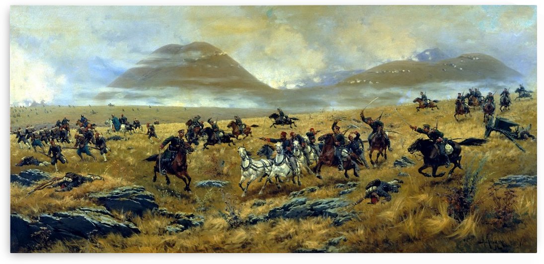 Nizhny Novgorod Dragoons Pursuing the Turks on the road to Kars during the battle Aladzhinskogo October 3, 1877 by Alexei Danilovich Kivshenko