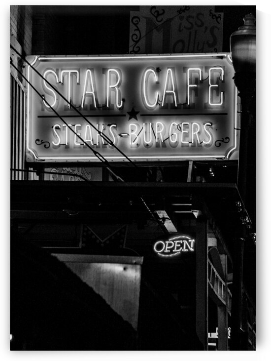 star cafe at night  vertical 2127 Cafe 13k by Black And White