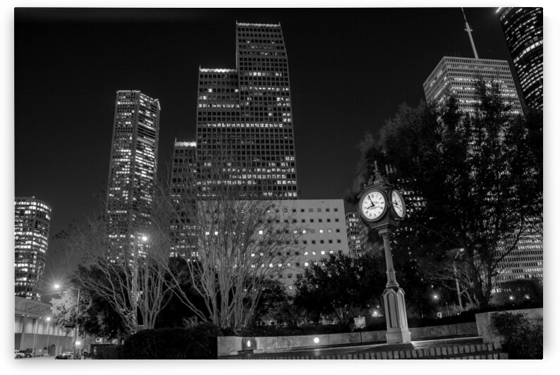 downtown houston sweeney clock  horizontal 3281 S by Black And White