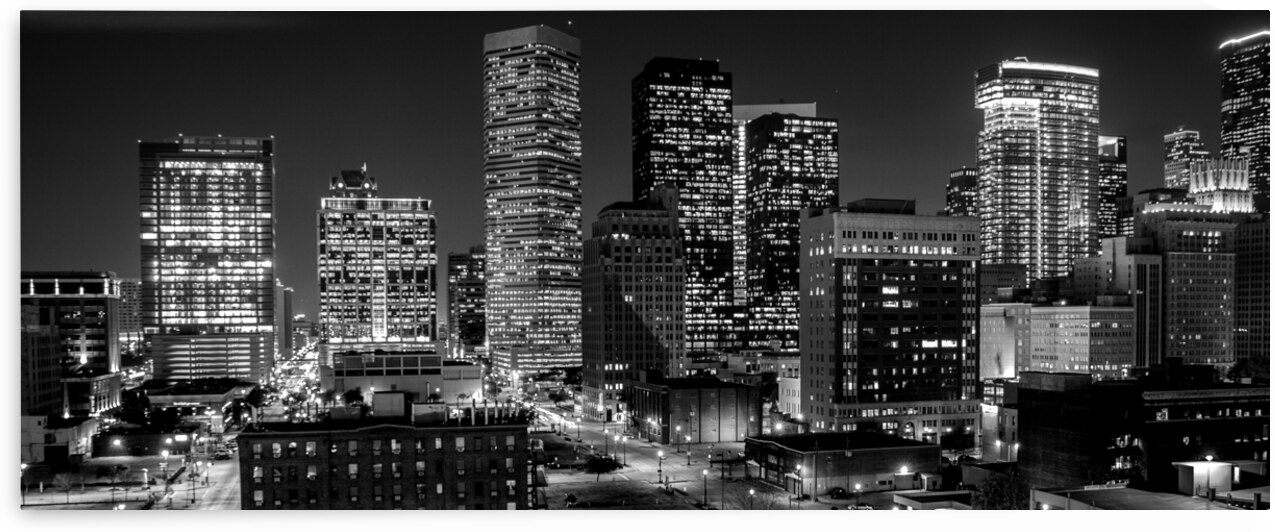 downtown houston at night  panoramic 3279 Preston by Black And White